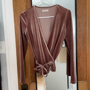 Madewell Mauve Velvet Wrap Top